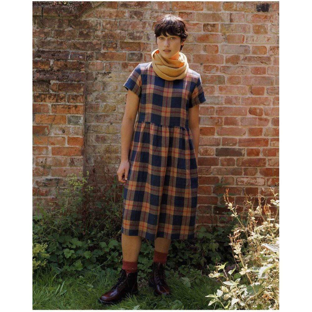 Pyne & Smith Linen Day Dress in Royal Plaid XS